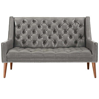 Peruse Upholstered Vinyl Loveseat, Grey, Faux Leather 11476