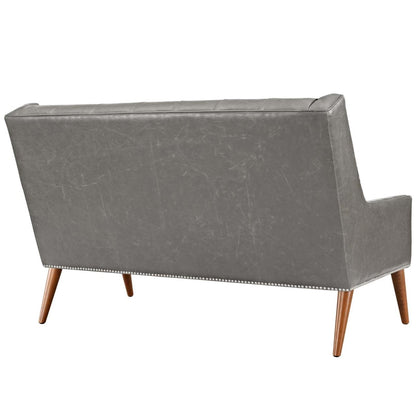 Peruse Upholstered Vinyl Loveseat, Grey, Faux Leather 11476