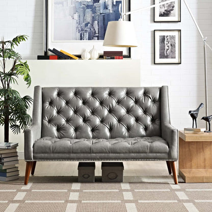 Peruse Upholstered Vinyl Loveseat, Grey, Faux Leather 11476