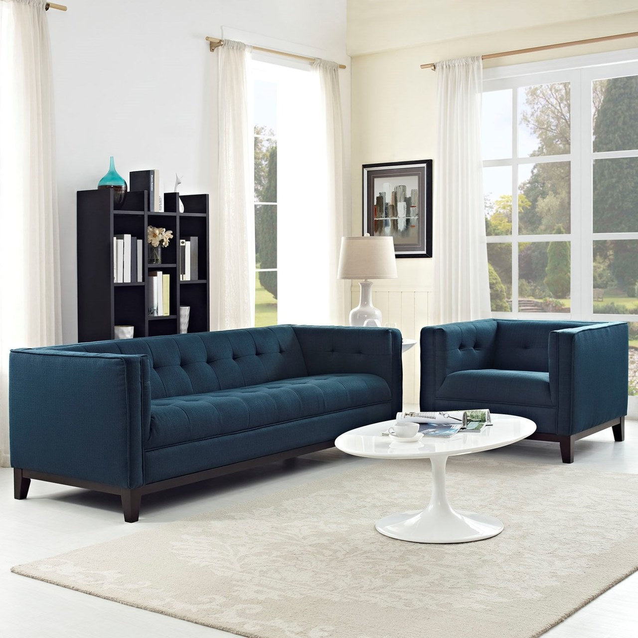 Serve Living Room Set Set of 2, Navy, Fabric 11477