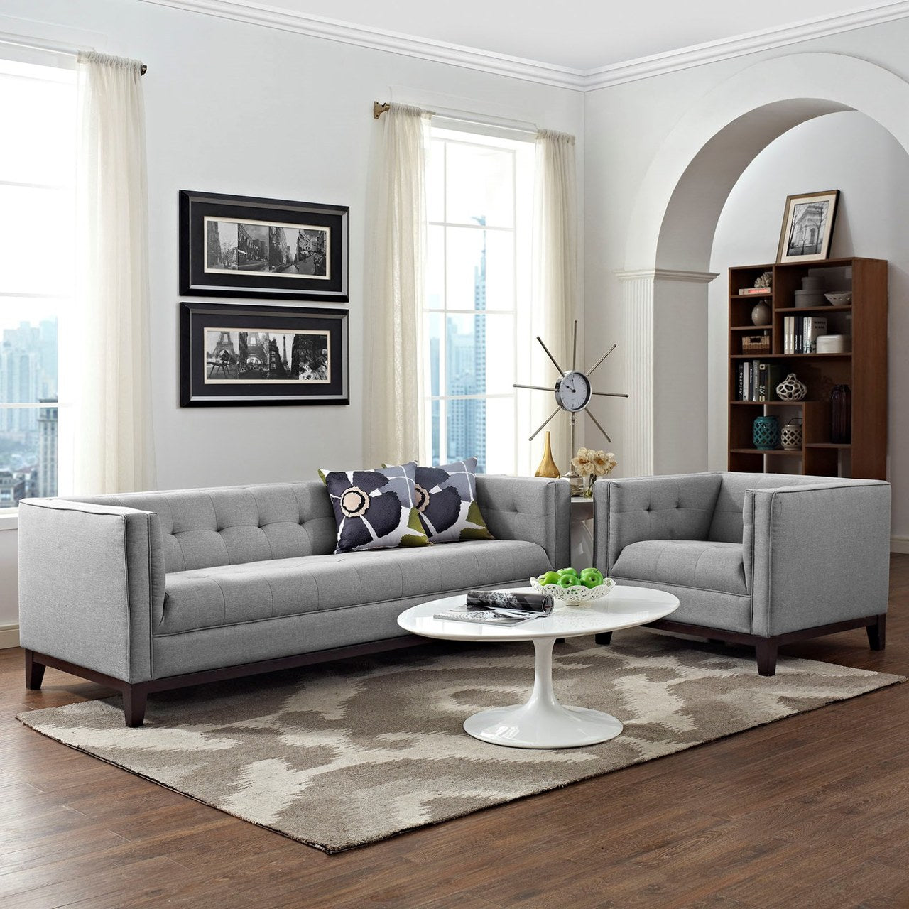 Serve Living Room Set Set of 2, Grey, Fabric 11480