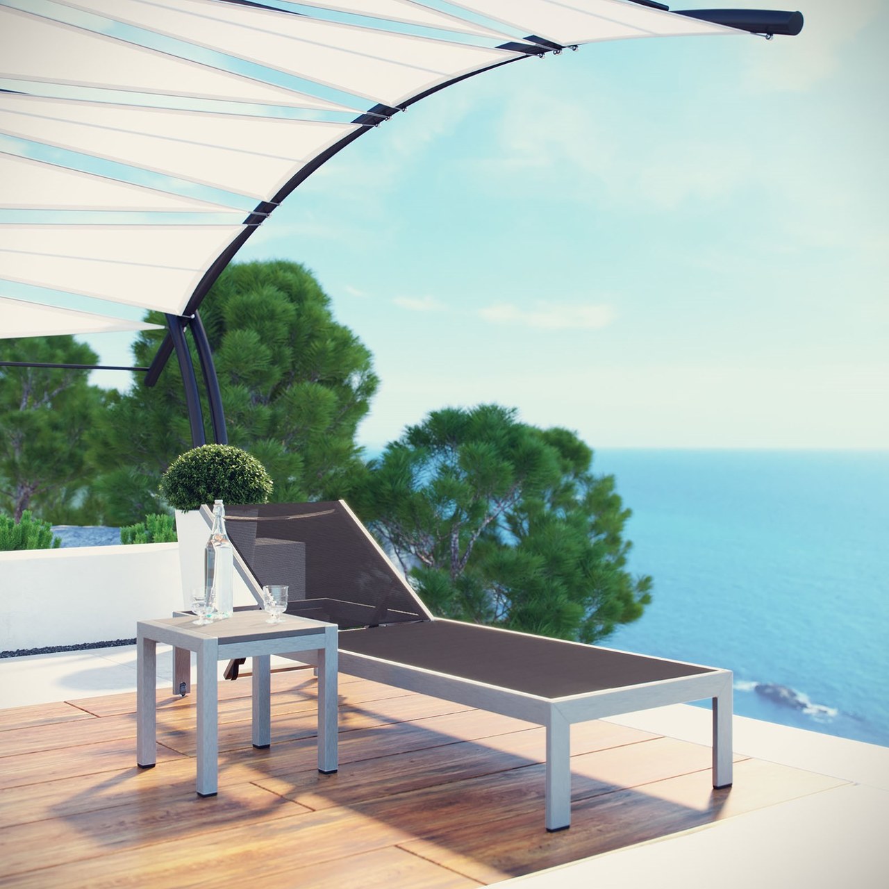 Shore Chaise and Side Table set, Black, Metal 11486