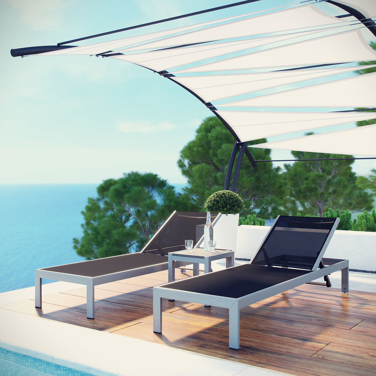 Shore 3 Piece Outdoor Patio Aluminum Set, Aluminum Metal Steel, Black 13554
