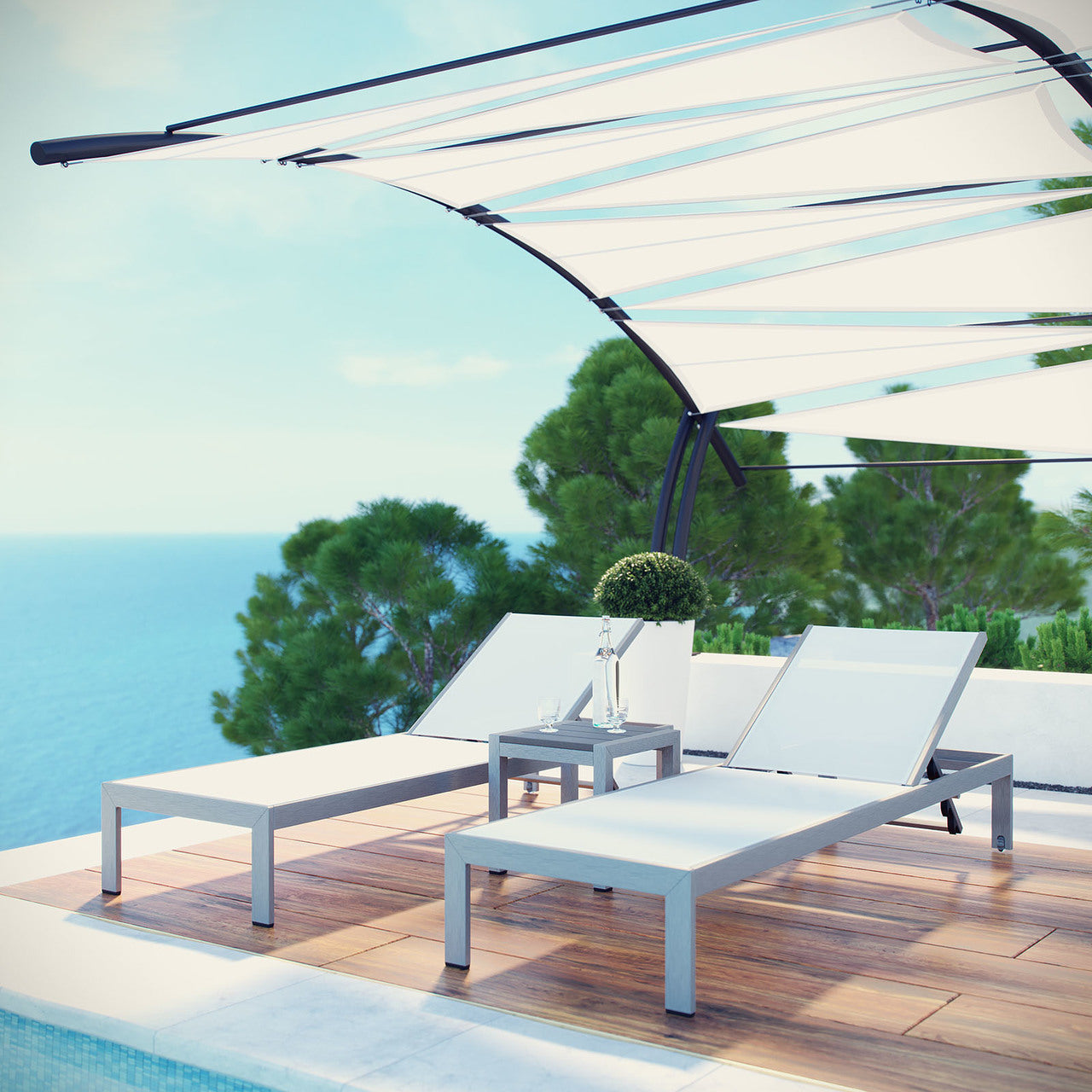 Shore 3 Piece Outdoor Patio Aluminum Set, Aluminum Metal Steel, White 13556