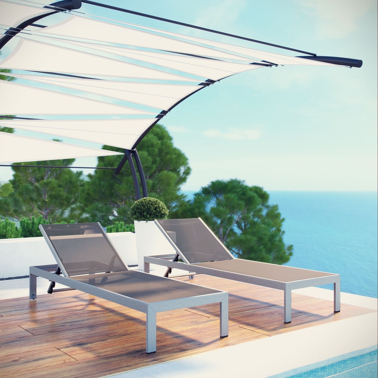Shore Chaise Outdoor Patio Aluminum, Grey, Metal 11490