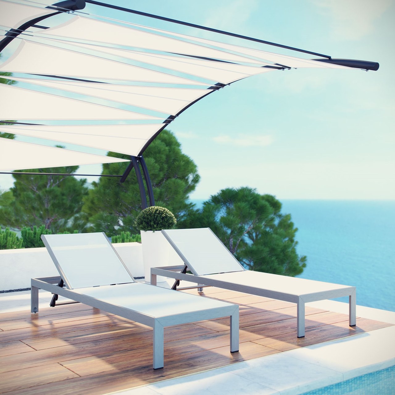 Shore Chaise Outdoor Patio Aluminum, White, Metal 11491