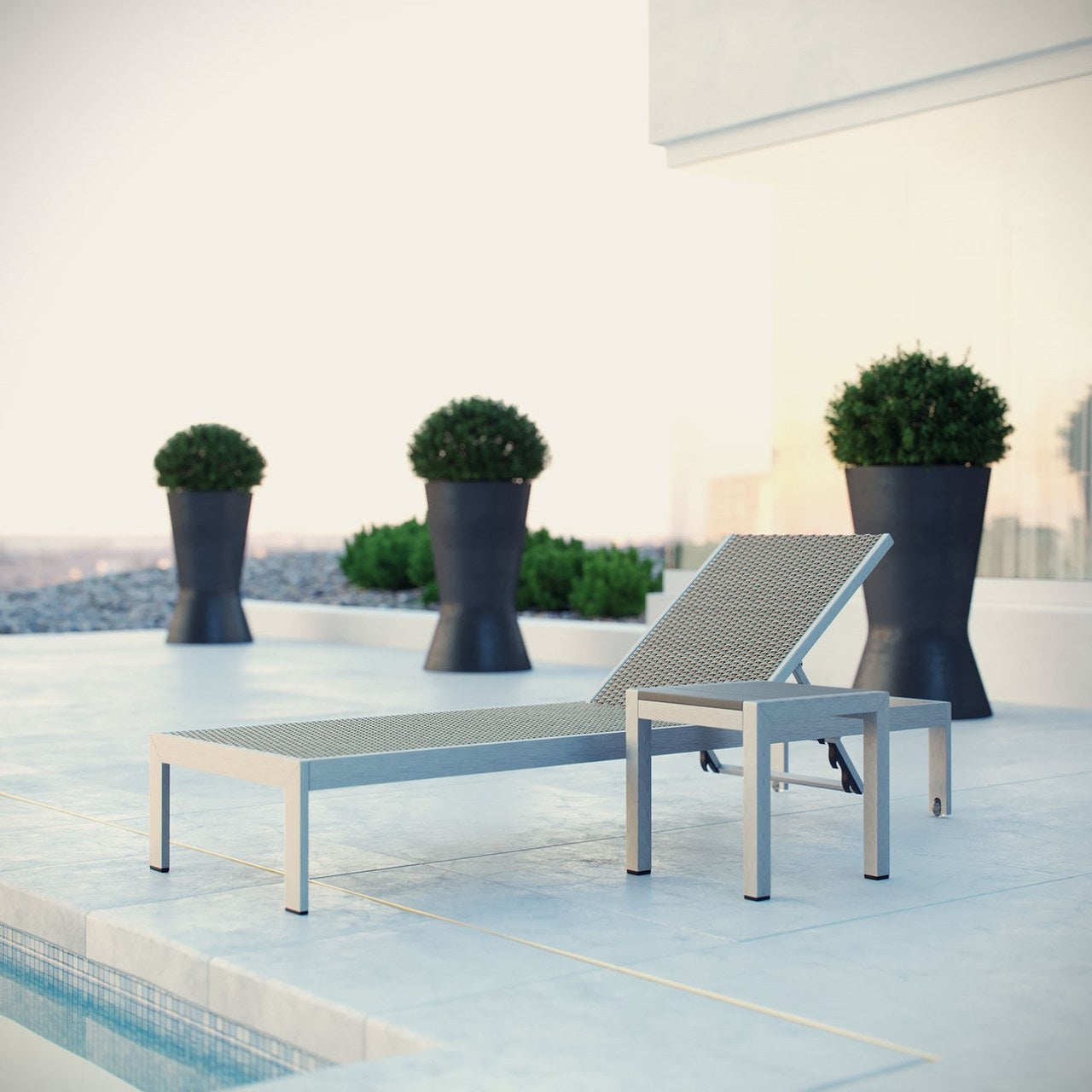 Shore Chaise and Side Table set, Grey, Metal 11498