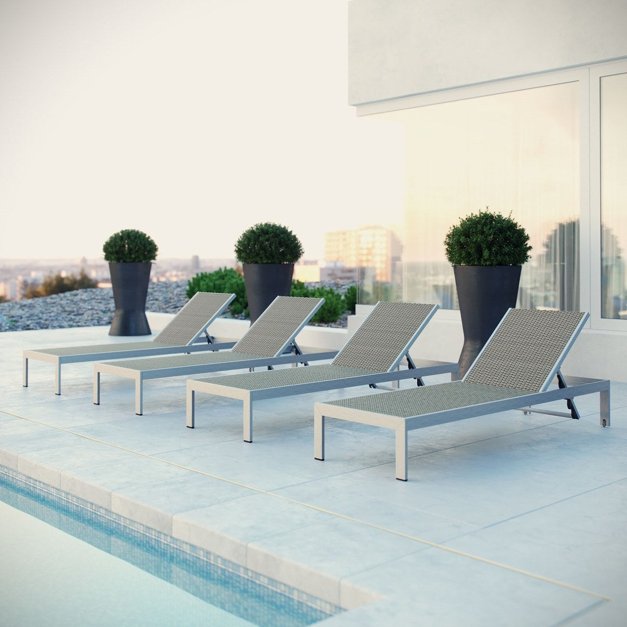Shore Chaise Outdoor Patio Aluminum Set of 4, Grey, Metal 11501