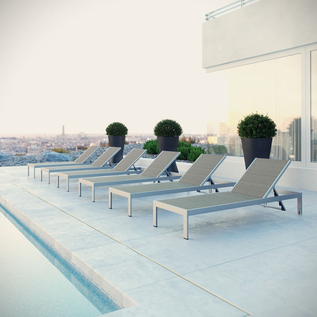 Shore Chaise Outdoor Patio Aluminum Set of 6, Grey, Metal 11502