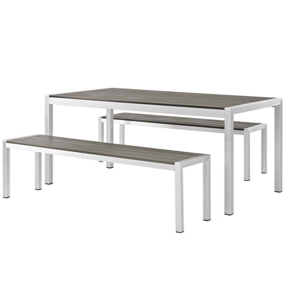 Shore 3 Piece Outdoor Patio Aluminum Dining Set, Aluminum Metal Steel, Grey Gray 13557