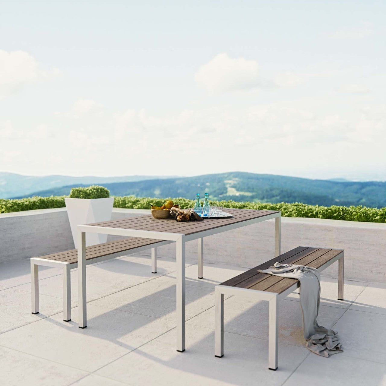 Shore 3 Piece Outdoor Patio Aluminum Dining Set, Aluminum Metal Steel, Grey Gray 13557
