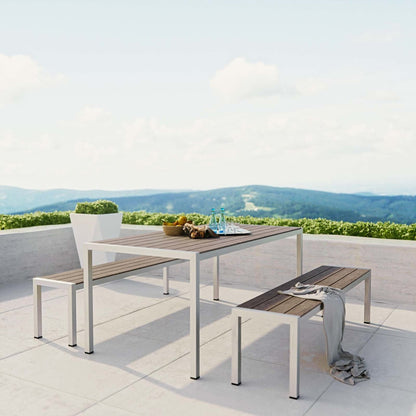 Shore 3 Piece Outdoor Patio Aluminum Dining Set, Aluminum Metal Steel, Grey Gray 13557