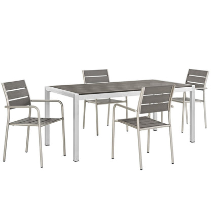 Shore Five PCS Outdoor Patio Aluminum Dining Set, Grey, Metal 11503