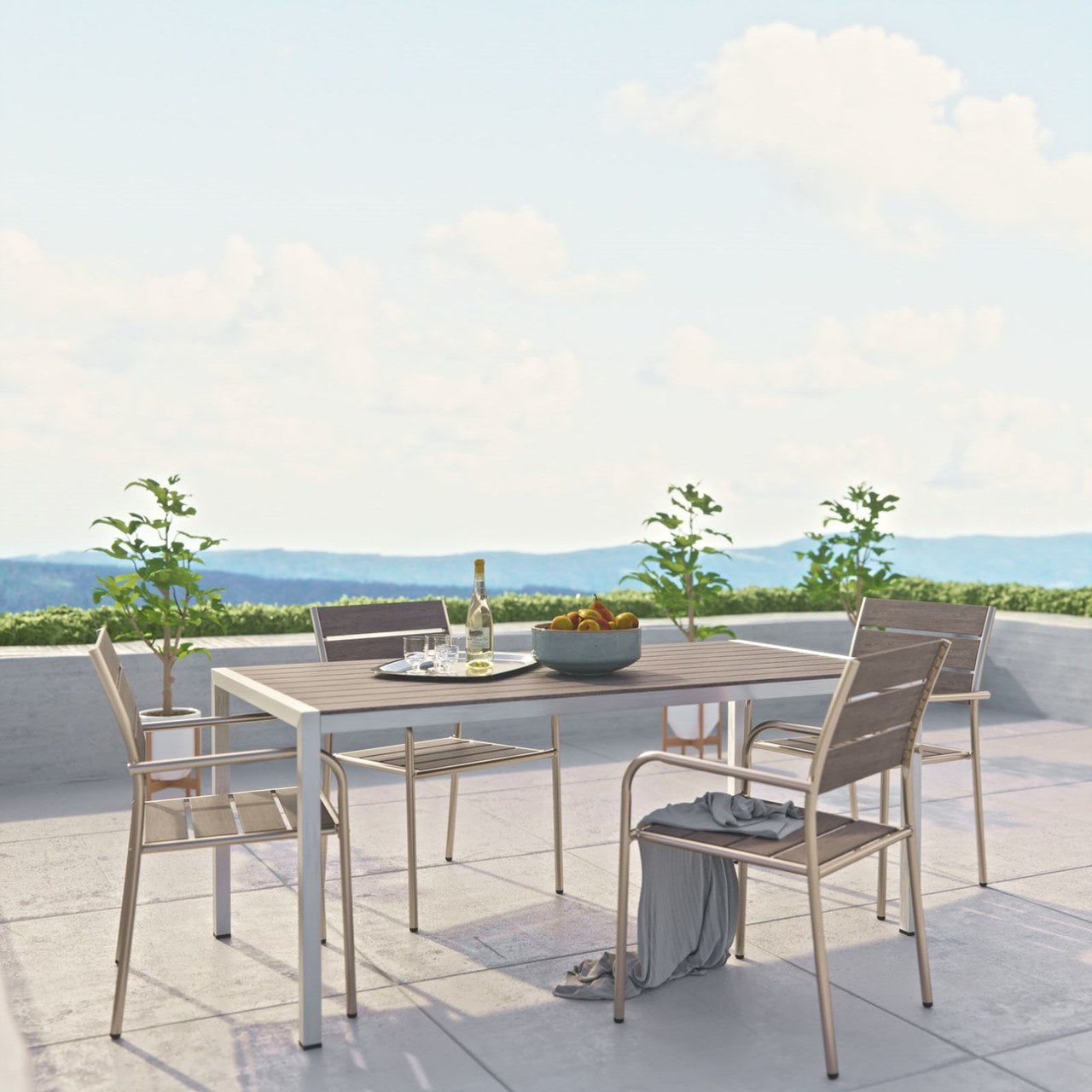 Shore Five PCS Outdoor Patio Aluminum Dining Set, Grey, Metal 11503