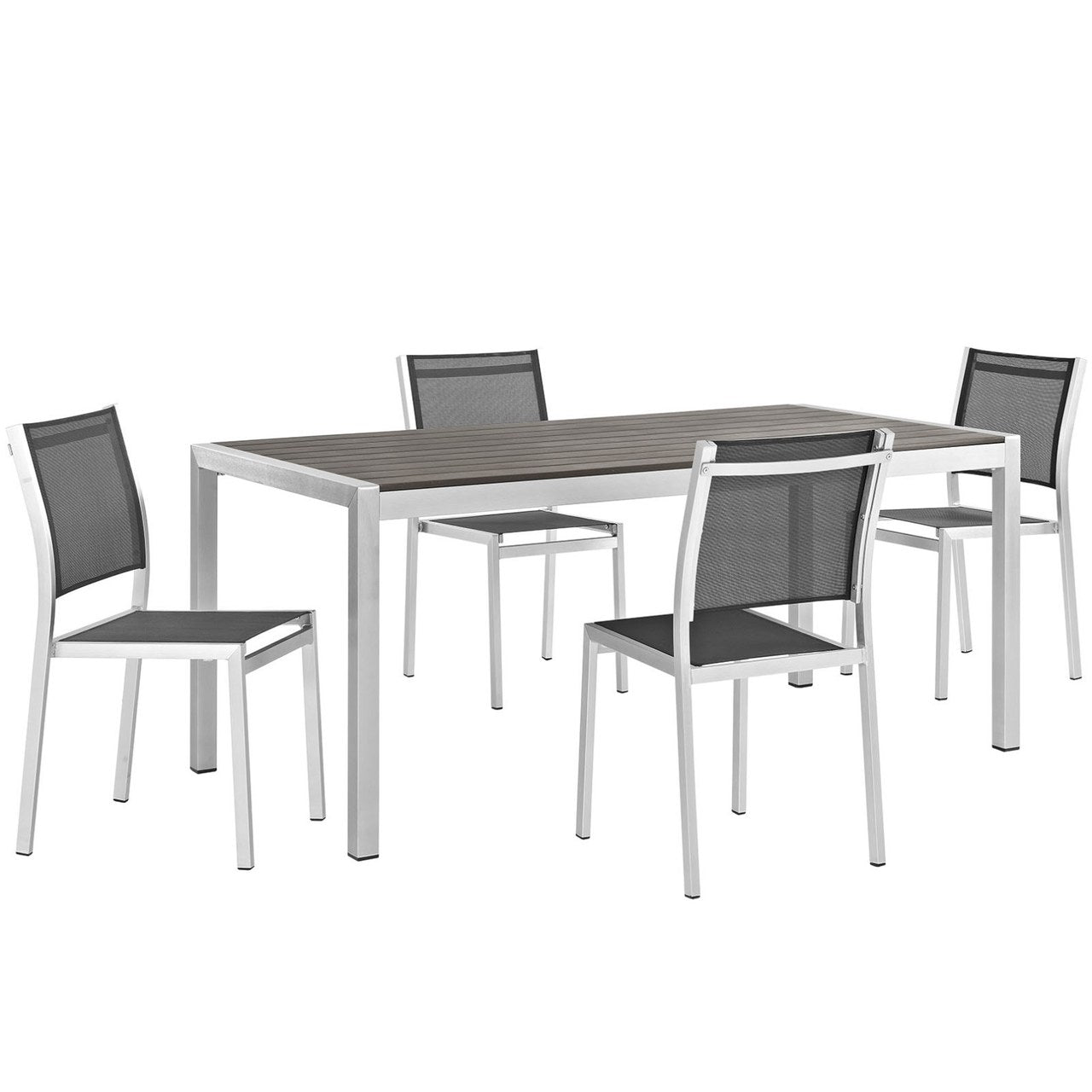 Shore Five PCS Outdoor Patio Aluminum Dining Set, Black, Metal 11504