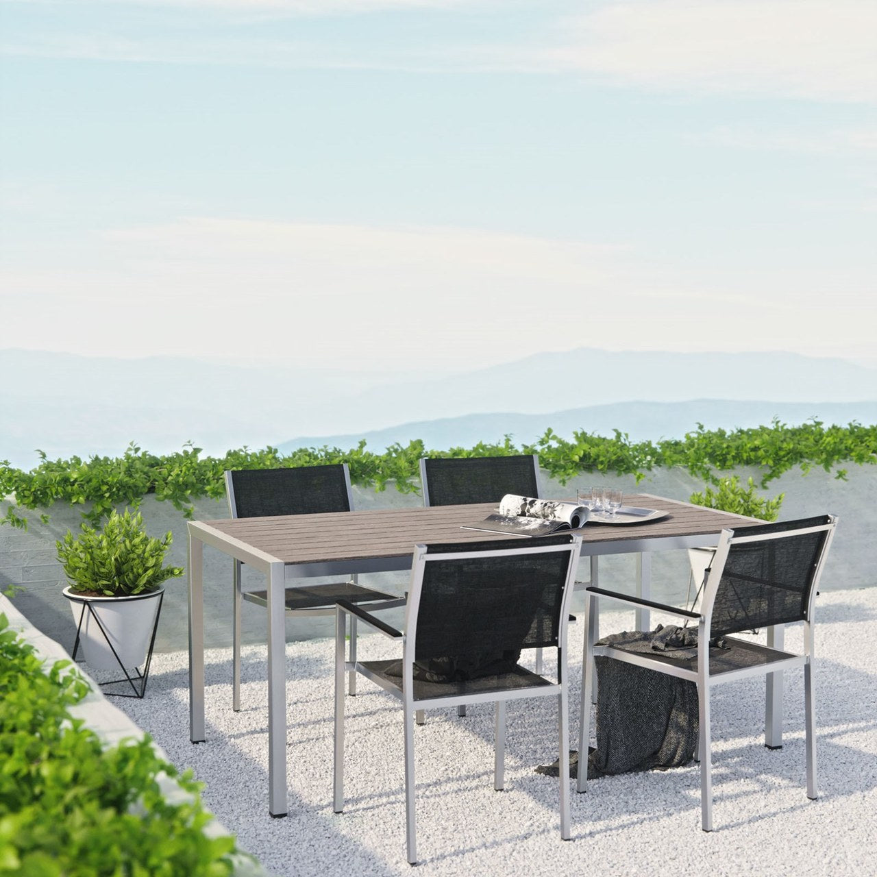 Shore Five PCS Outdoor Patio Aluminum Dining Set, Black, Metal 11505