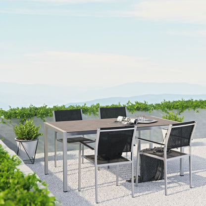 Shore Five PCS Outdoor Patio Aluminum Dining Set, Black, Metal 11505