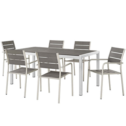 Shore 7 Piece Outdoor Patio Aluminum Dining Set, Aluminum Metal Steel, Grey Gray 13558
