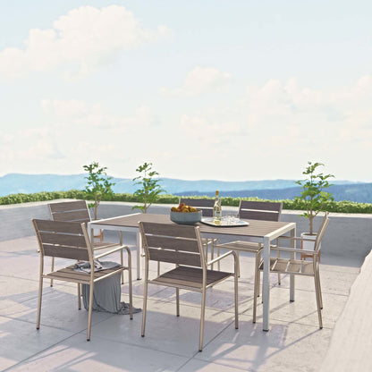 Shore 7 Piece Outdoor Patio Aluminum Dining Set, Aluminum Metal Steel, Grey Gray 13558