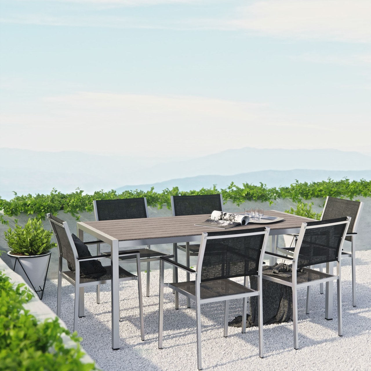 Shore Seven PCS Outdoor Patio Aluminum Dining Set, Black, Metal 11507