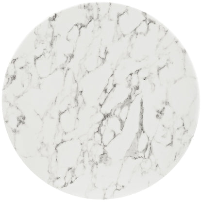 Lippa 36" Round Artificial Marble Dining Table with Tripod Base, White, Metal 11509