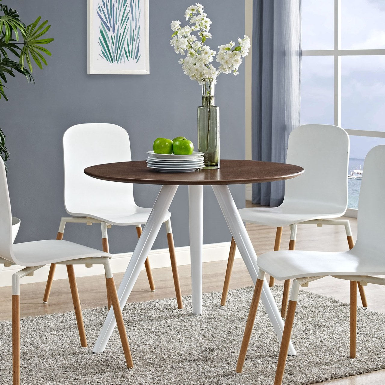 Lippa 36" Round Walnut Dining Table with Tripod Base, Brown, Metal 11510