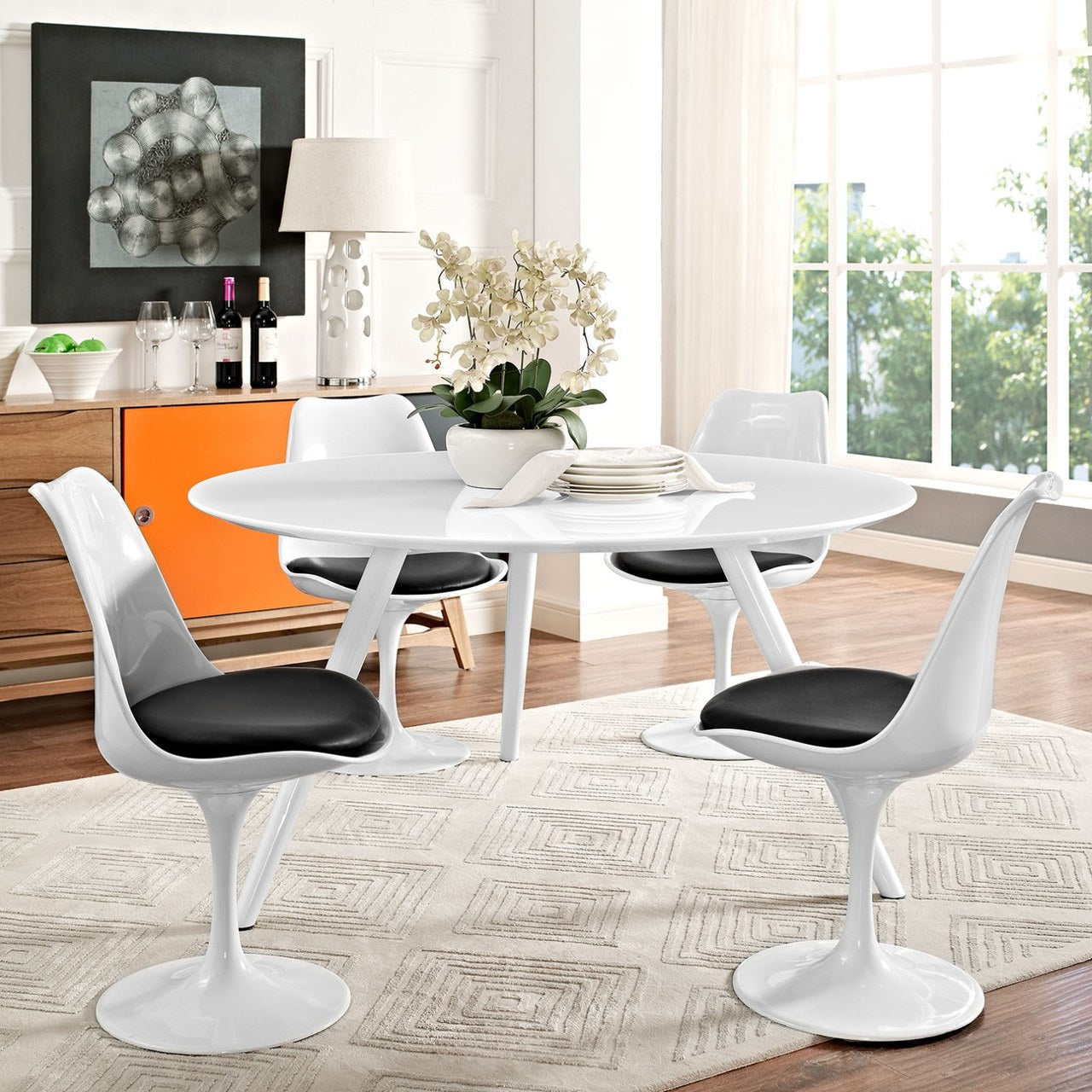 Lippa 54" Round Wood Top Dining Table with Tripod Base, White, Wood 11511