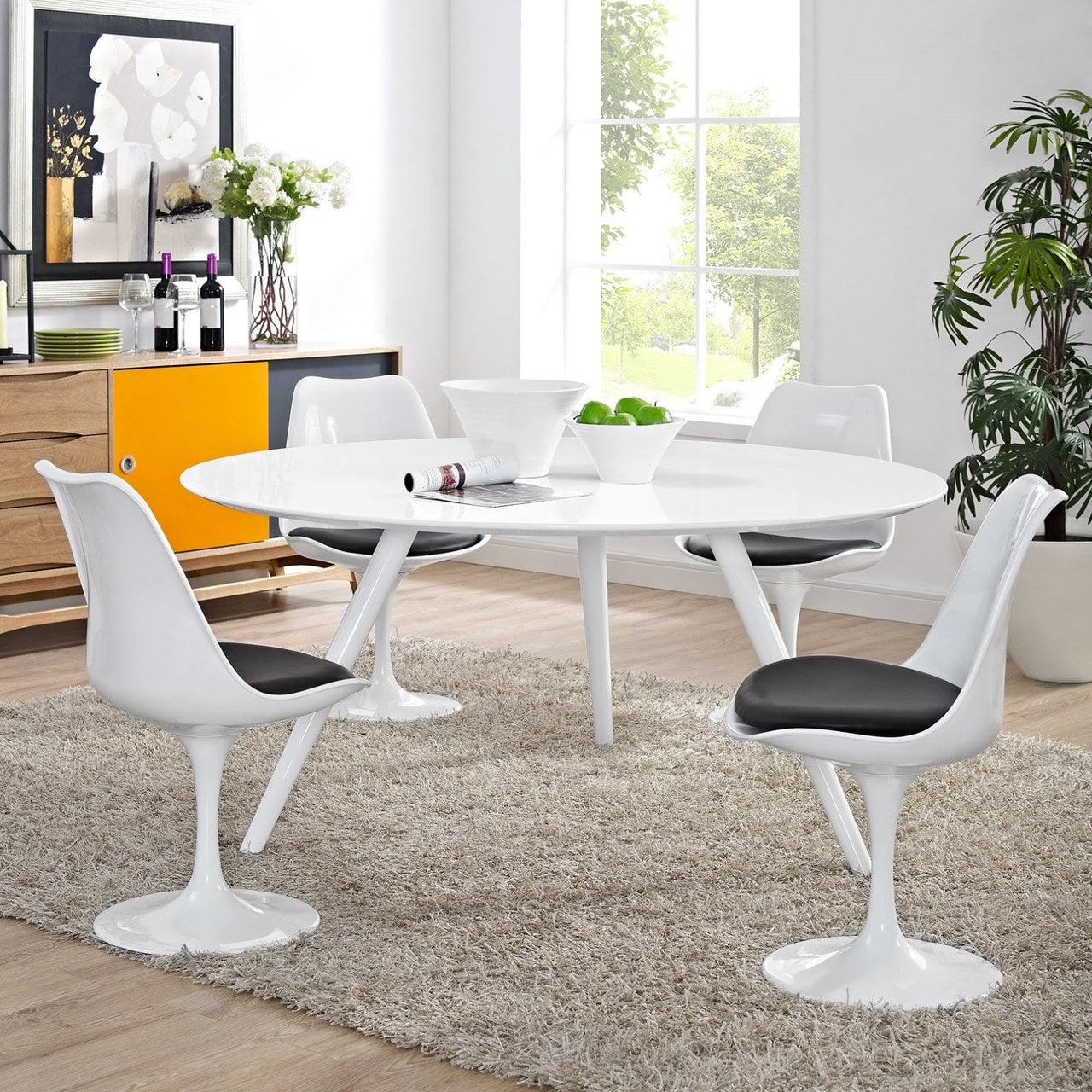 Lippa 60" Round Wood Top Dining Table with Tripod Base, White, Wood 11512