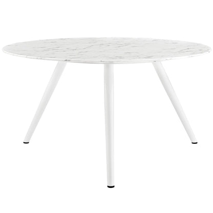 Lippa 54" Round Artificial Marble Dining Table with Tripod Base, White, Wood 11513