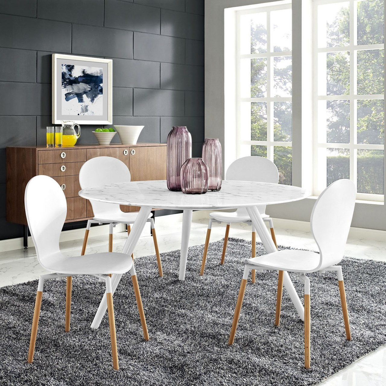 Lippa 54" Round Artificial Marble Dining Table with Tripod Base, White, Wood 11513