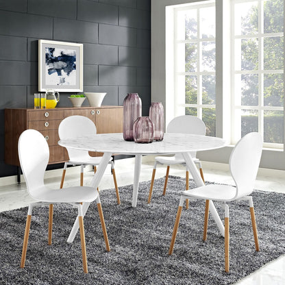 Lippa 54" Round Artificial Marble Dining Table with Tripod Base, White, Wood 11513