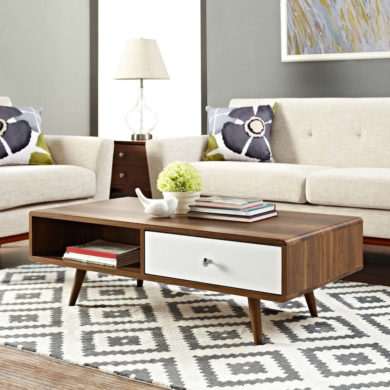 Transmit Coffee Table, Wood, Natural Brown White 13559