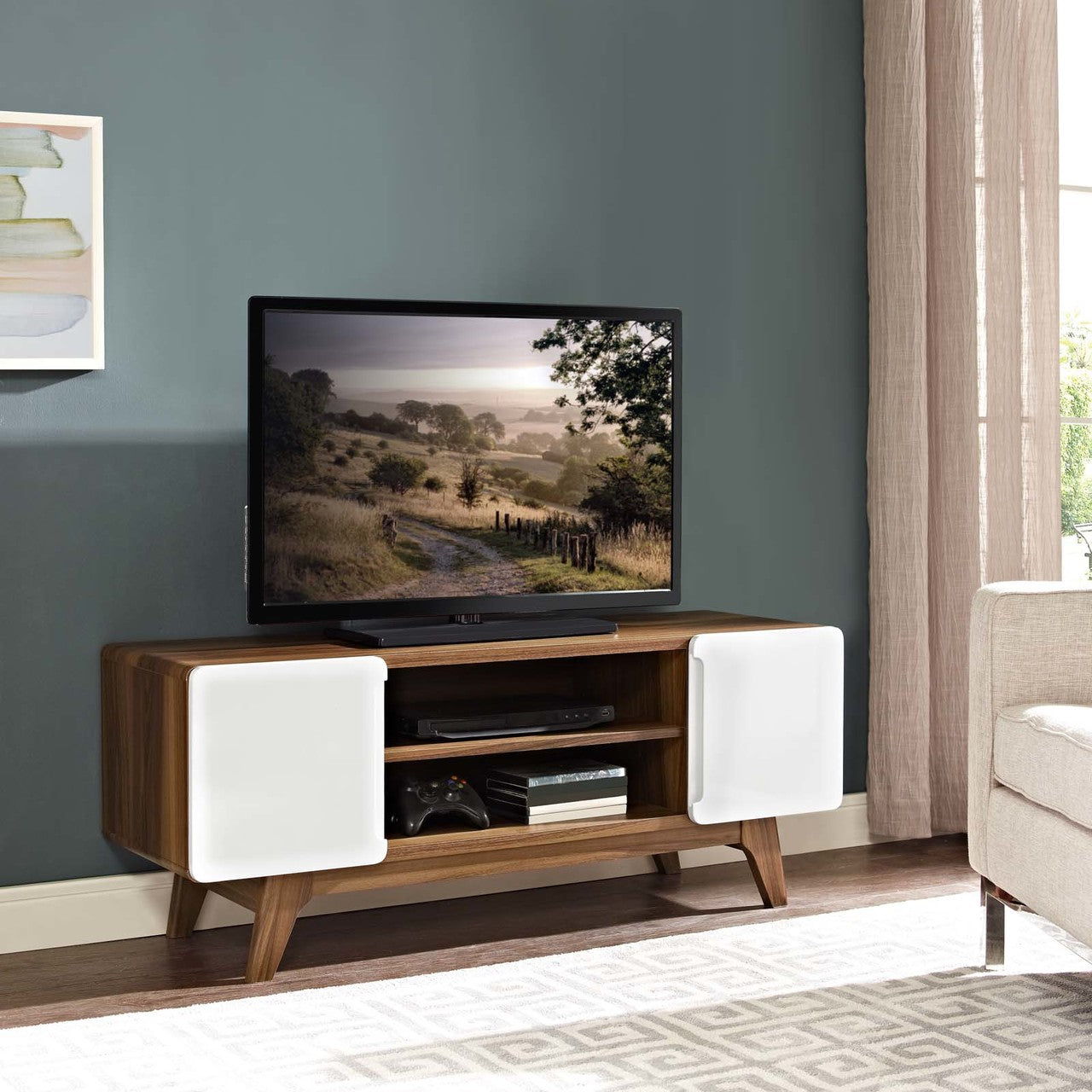 Tread 47" TV Stand, Wood, Natural Brown White 13564