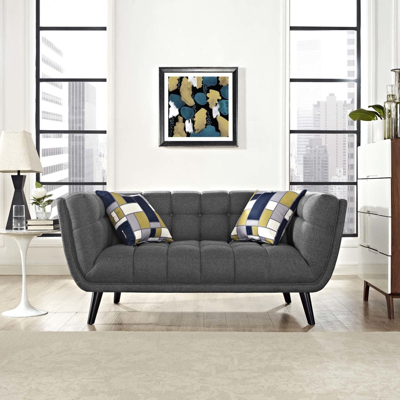 Bestow Upholstered Fabric Loveseat, Fabric, Grey Gray 13568
