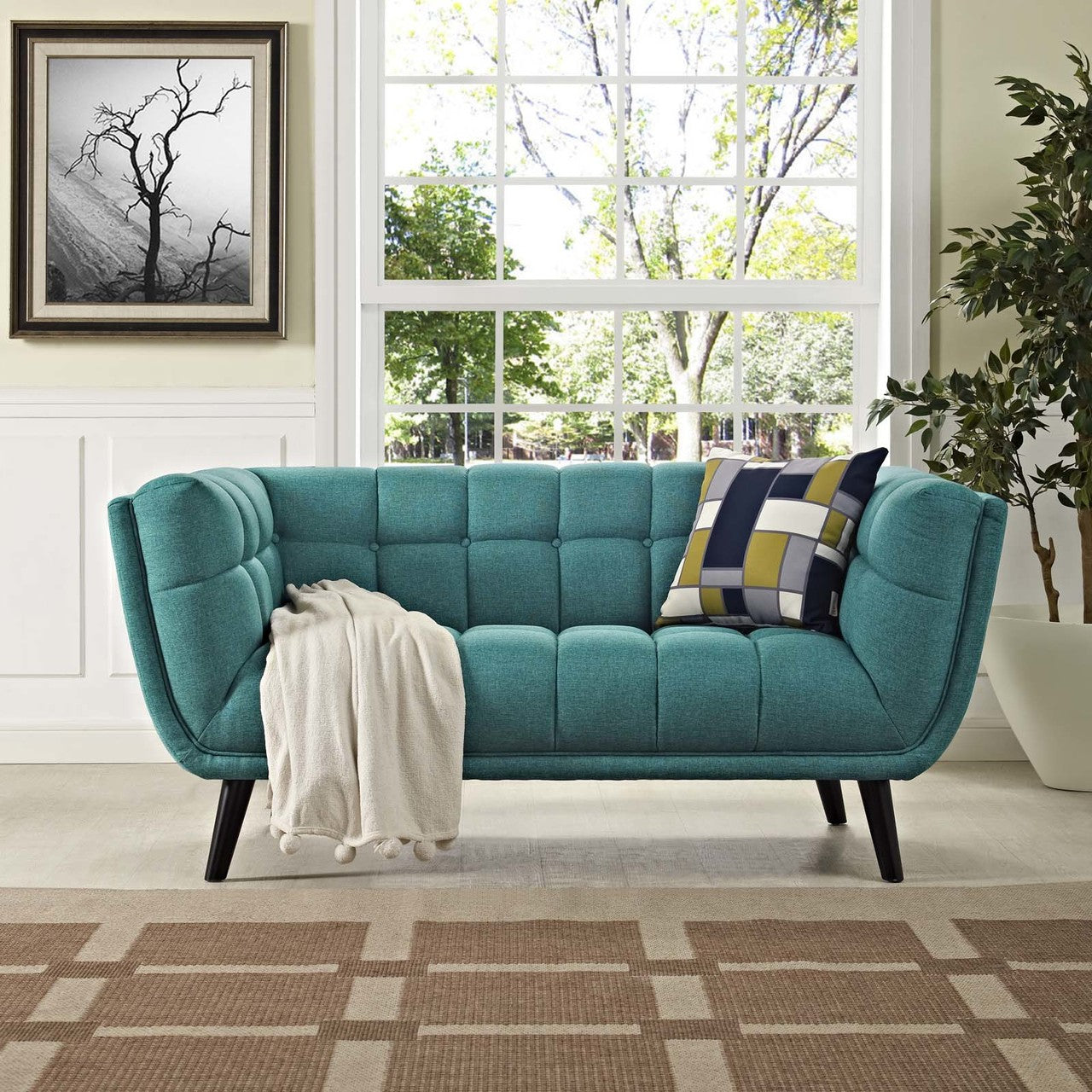 Bestow Upholstered Fabric Loveseat, Fabric, Aqua Blue 13569