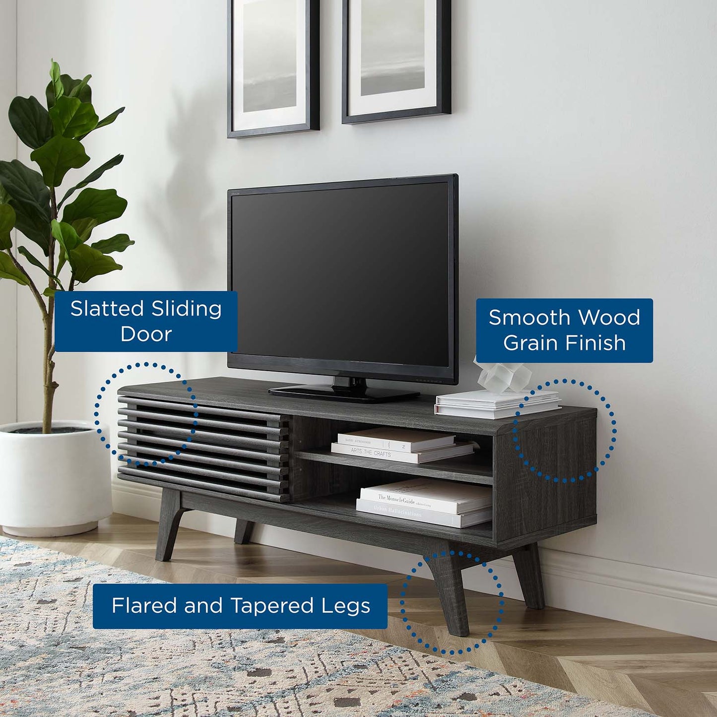 Render 48 TV Stand, Wood, Dark Grey Gray, 18121