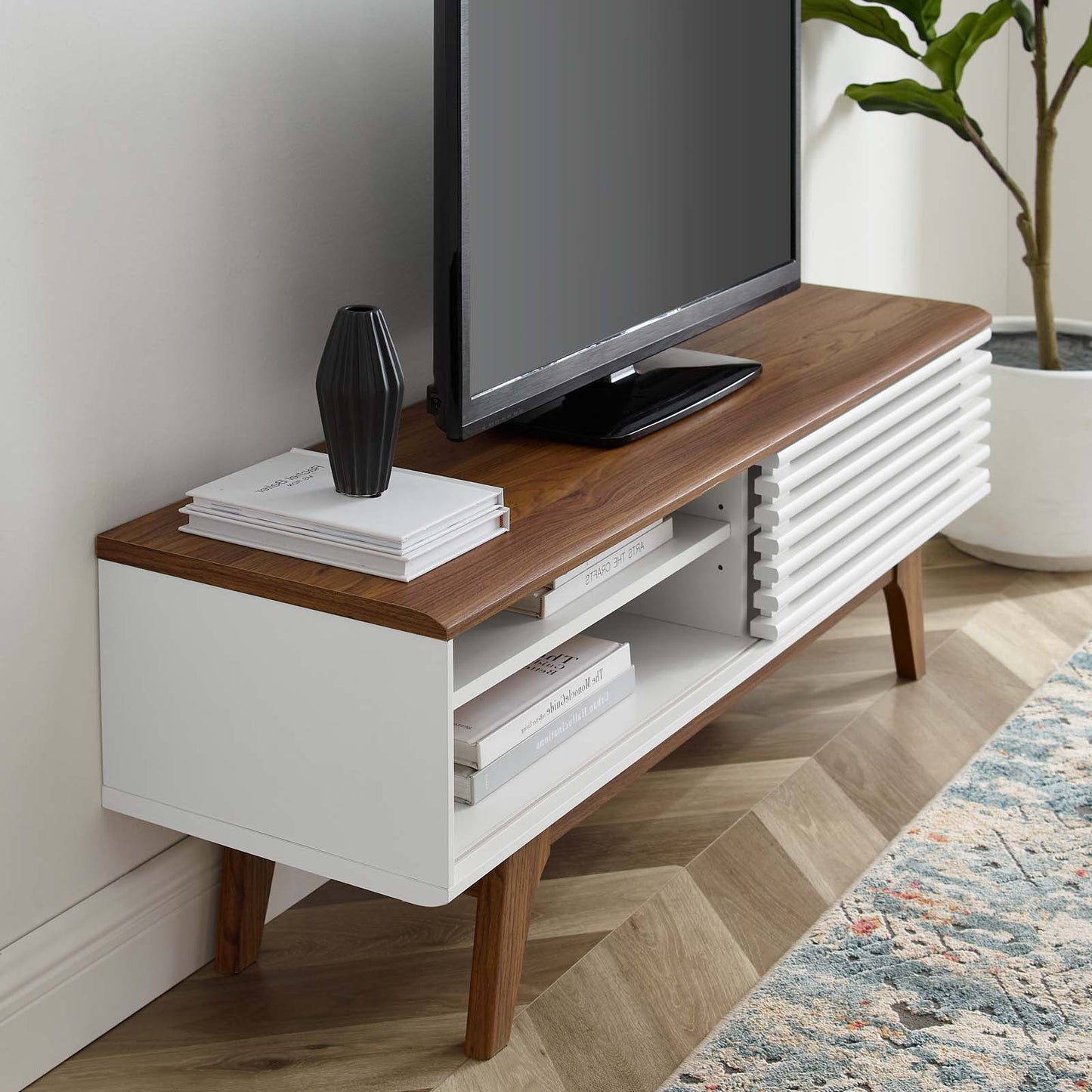 Render 48 TV Stand, Wood, Brown Walnut White, 18123