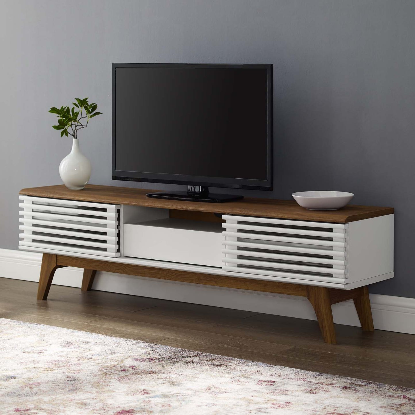 Render 59 TV Stand, Wood, Brown Walnut White, 18125