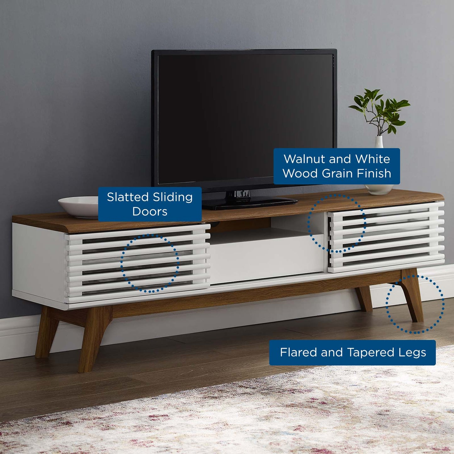 Render 59 TV Stand, Wood, Brown Walnut White, 18125
