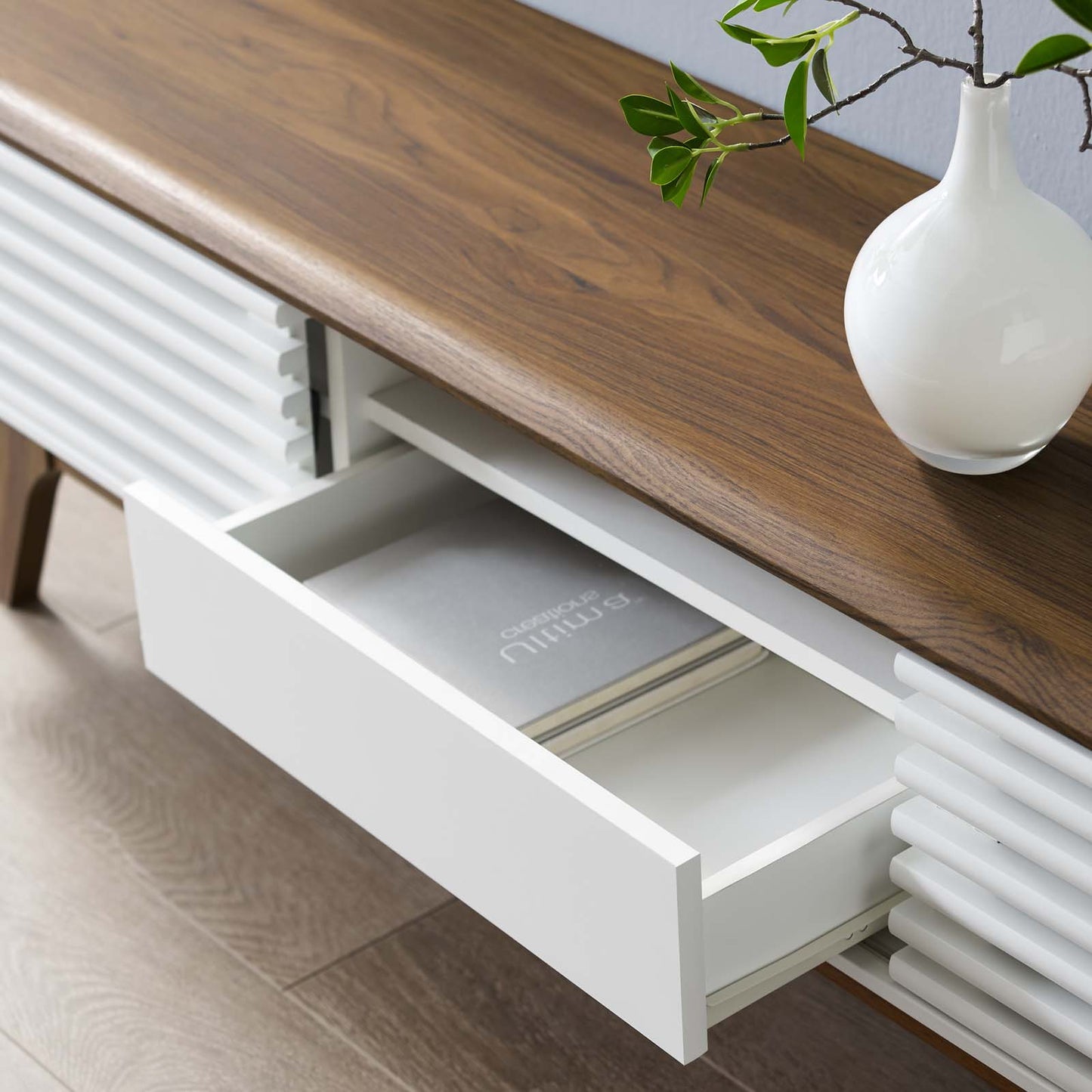 Render 59 TV Stand, Wood, Brown Walnut White, 18125
