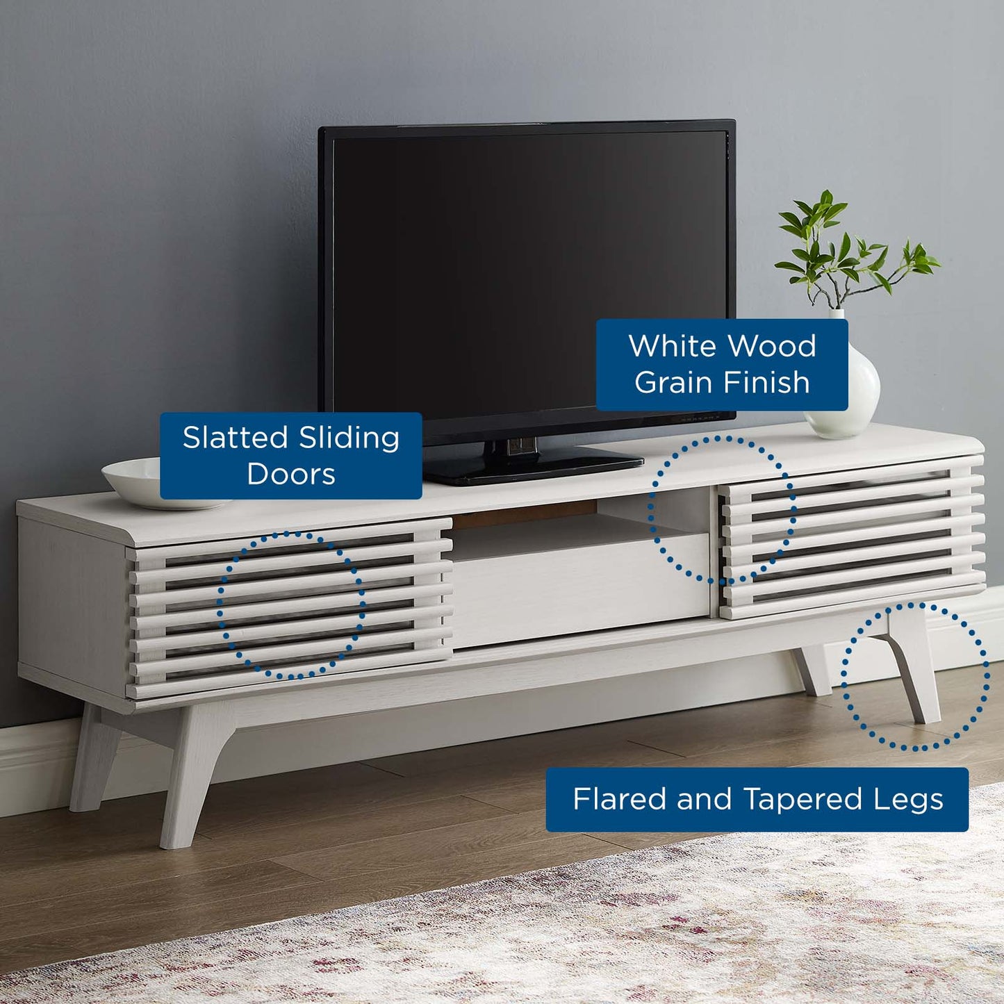 Render 59 TV Stand, Wood, White, 18126