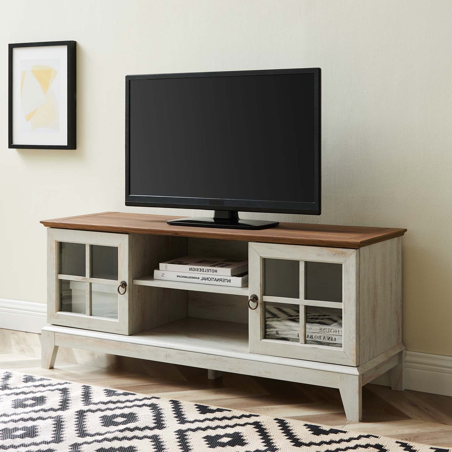 Isle 47 TV Stand, Wood, Brown Walnut White, 18130