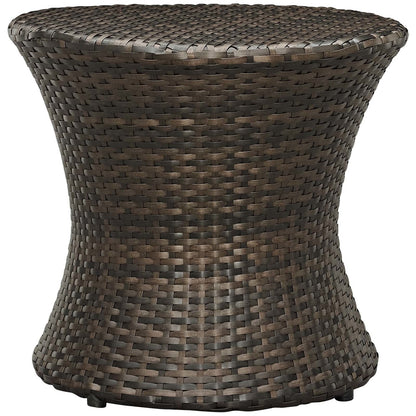Stage Round Outdoor Patio Side Table, Rattan Wicker, Brown 13581