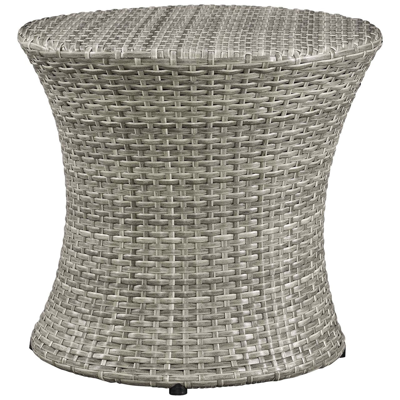 Stage Round Outdoor Patio Side Table, Rattan Wicker, Light Grey Gray 13582