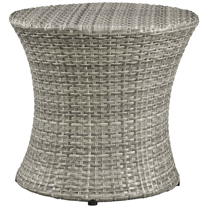 Stage Round Outdoor Patio Side Table, Rattan Wicker, Light Grey Gray 13582
