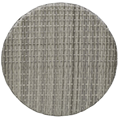 Stage Round Outdoor Patio Side Table, Rattan Wicker, Light Grey Gray 13582