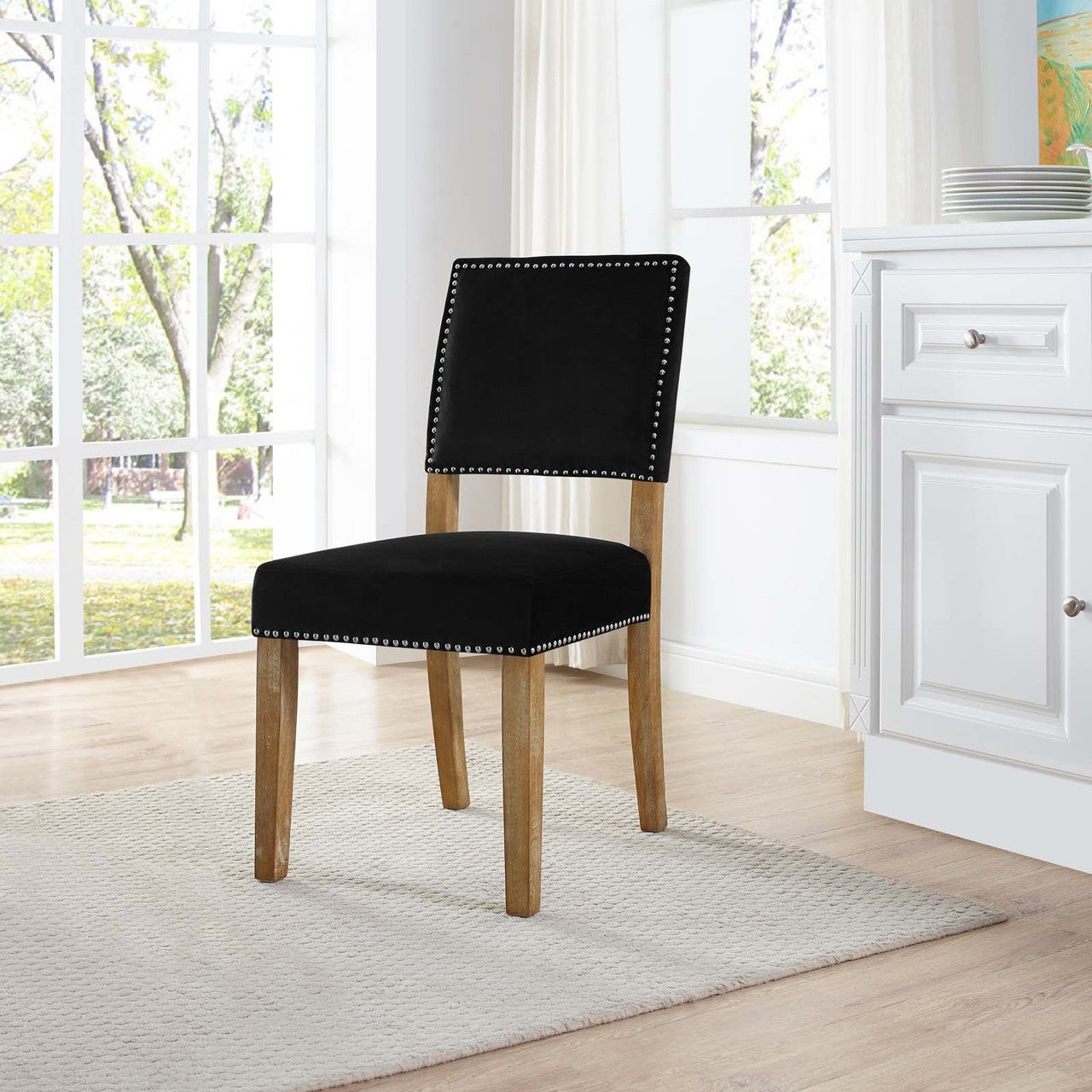 Oblige Wood Dining Chair, Fabric, Black 13583