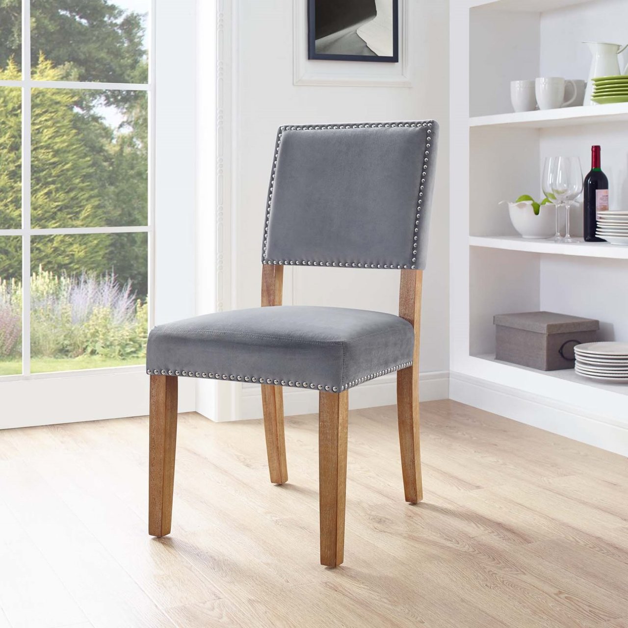 Oblige Wood Dining Chair, Grey, Fabric 11515
