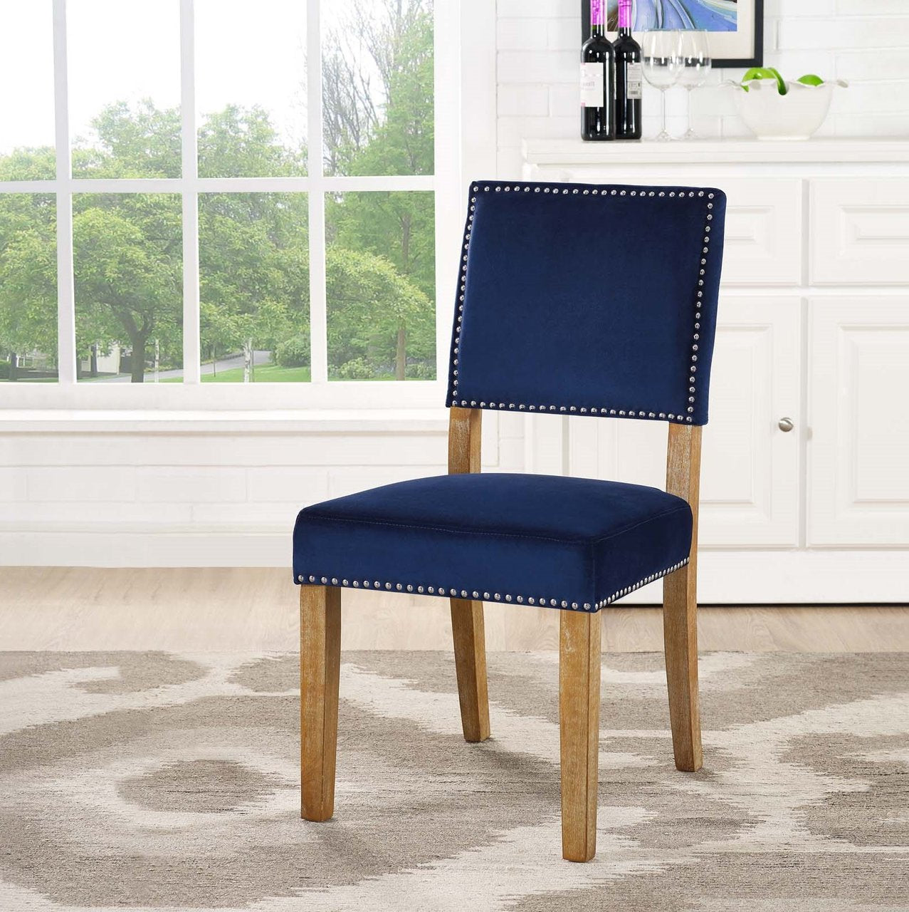 Oblige Wood Dining Chair, Fabric, Navy Blue 13585