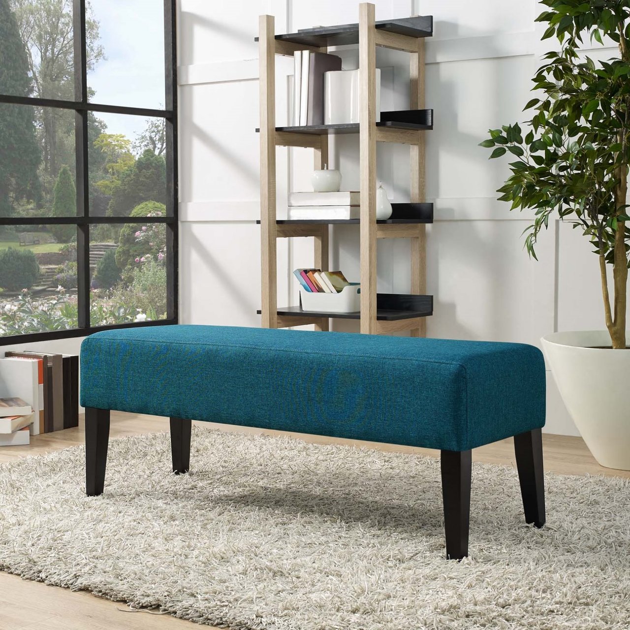 Connect Wood Bench, Fabric, Blue 13087